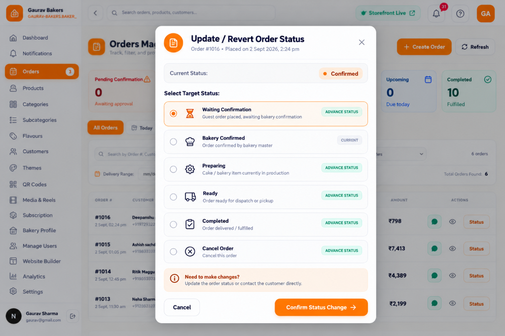 Update Order Status As It Moves Through Each Kitchen Stage