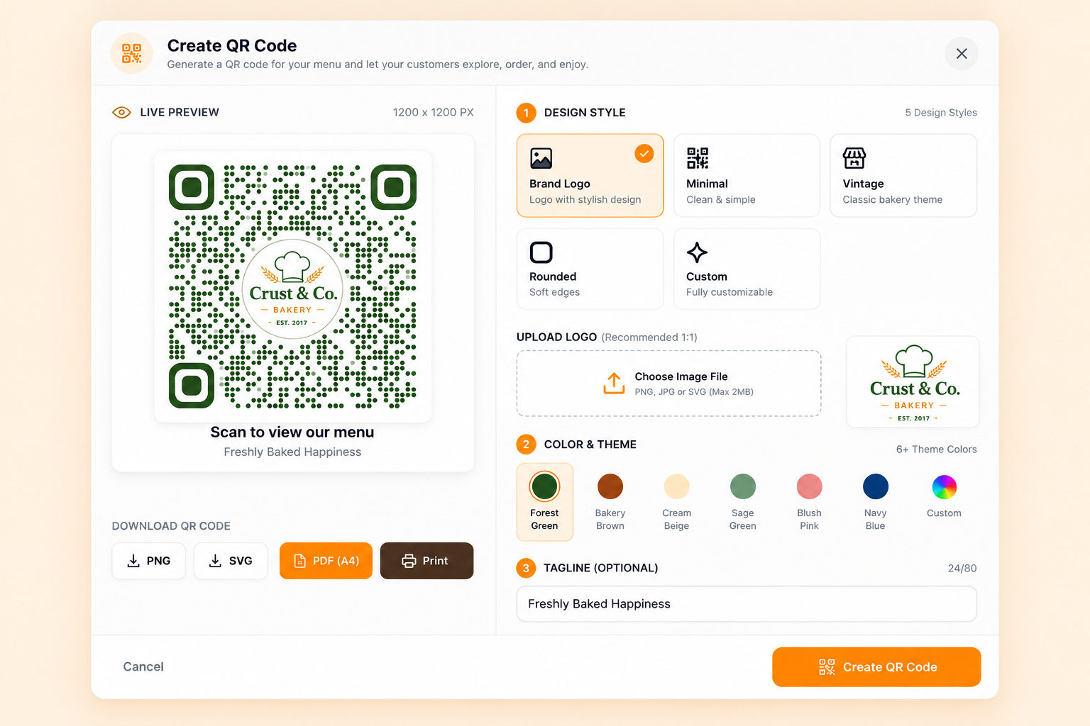 Custom QR Studio: 5 Design Styles, Theme Colors & Print Export 🎨