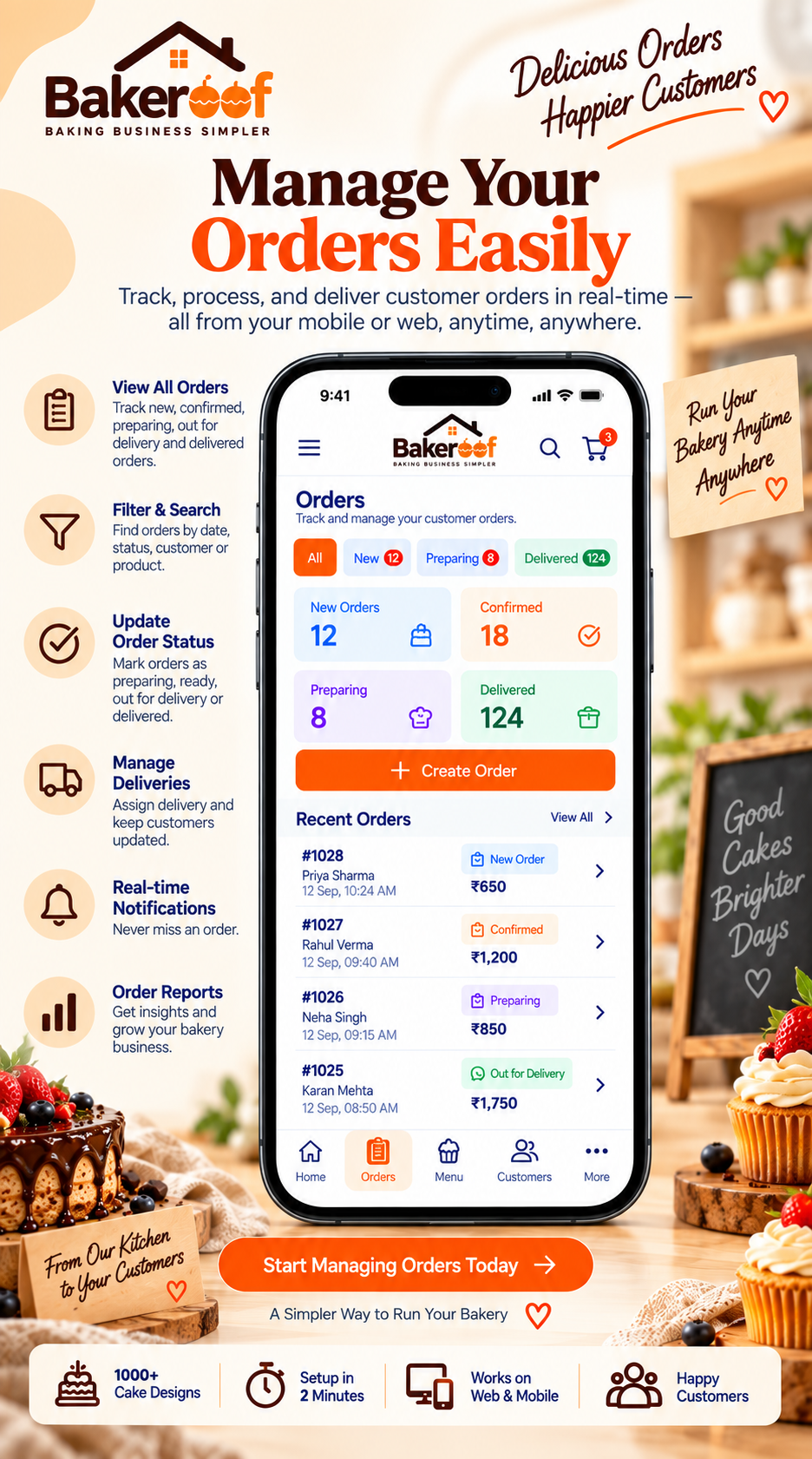 Manage All Orders in One Place - Bakeroof Orders Management Dashboard Mobile